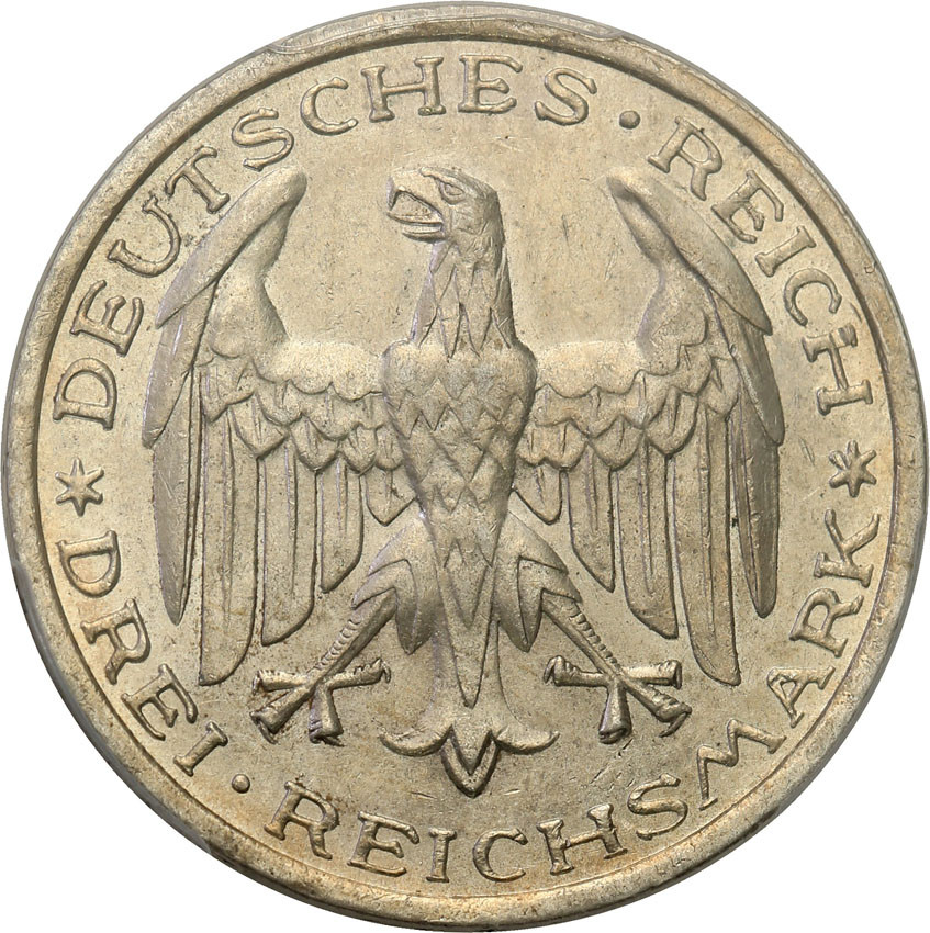 Niemcy. Weimar, 3 marki 1927 A Uniwersytet Marburg PCGS MS62